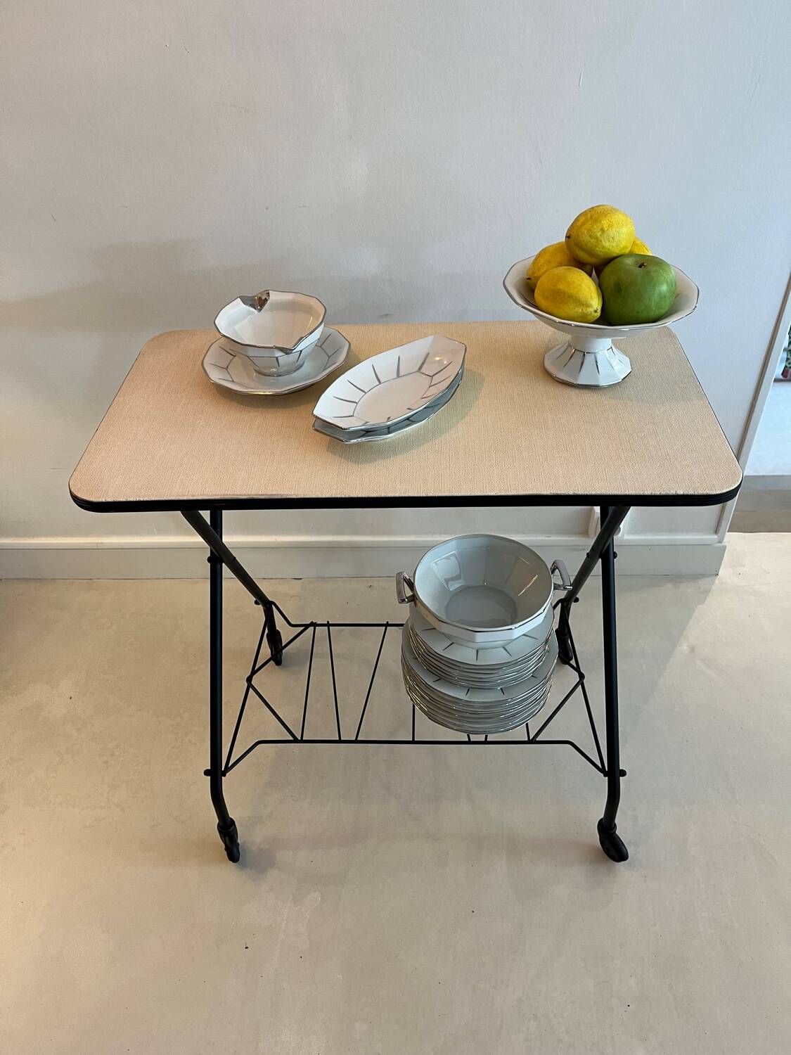 Metal serving trolley