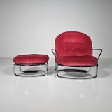 Pink velvet and chrome chaise longue Carlo de Carli for Cinova