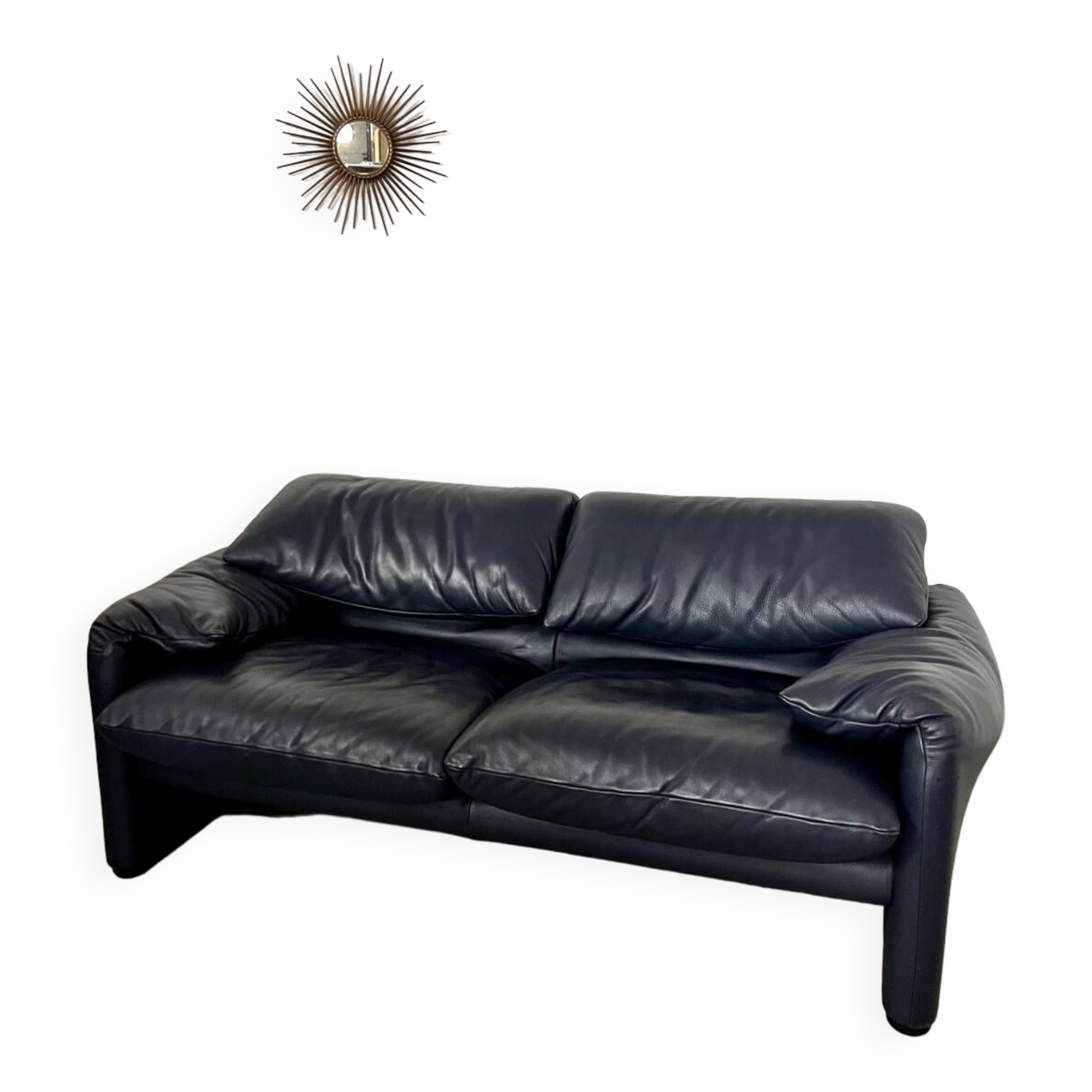 Maralunga sofa designer Vico MAGISTRETTI cassina in vintage midnight blue leather