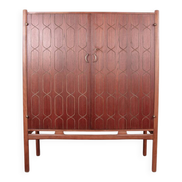 Swedish High Cabinet, Teak, Beech, Brass model Napoli, David Rosen 1960.