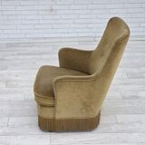 1970s, Danish highback back armchair, light green furniture velour.