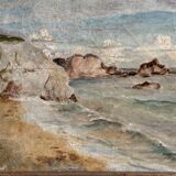 Huile sur toile représentant une côte rocheuse début XXe