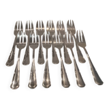 12 silver-plated metal cake forks by silversmith Guillaumot, contours