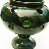details on old bulb pot in glazed earthenware