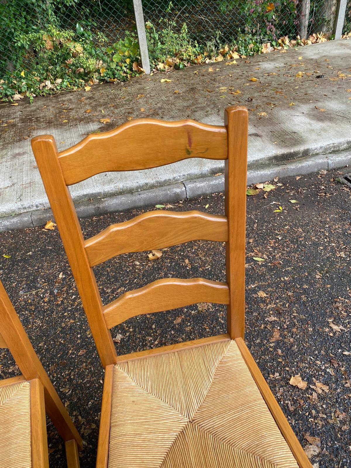 6 solid oak dining chairs with straw 105cm