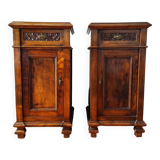 Pair of Italian bedside tables from the beginning of the 20th century in walnut