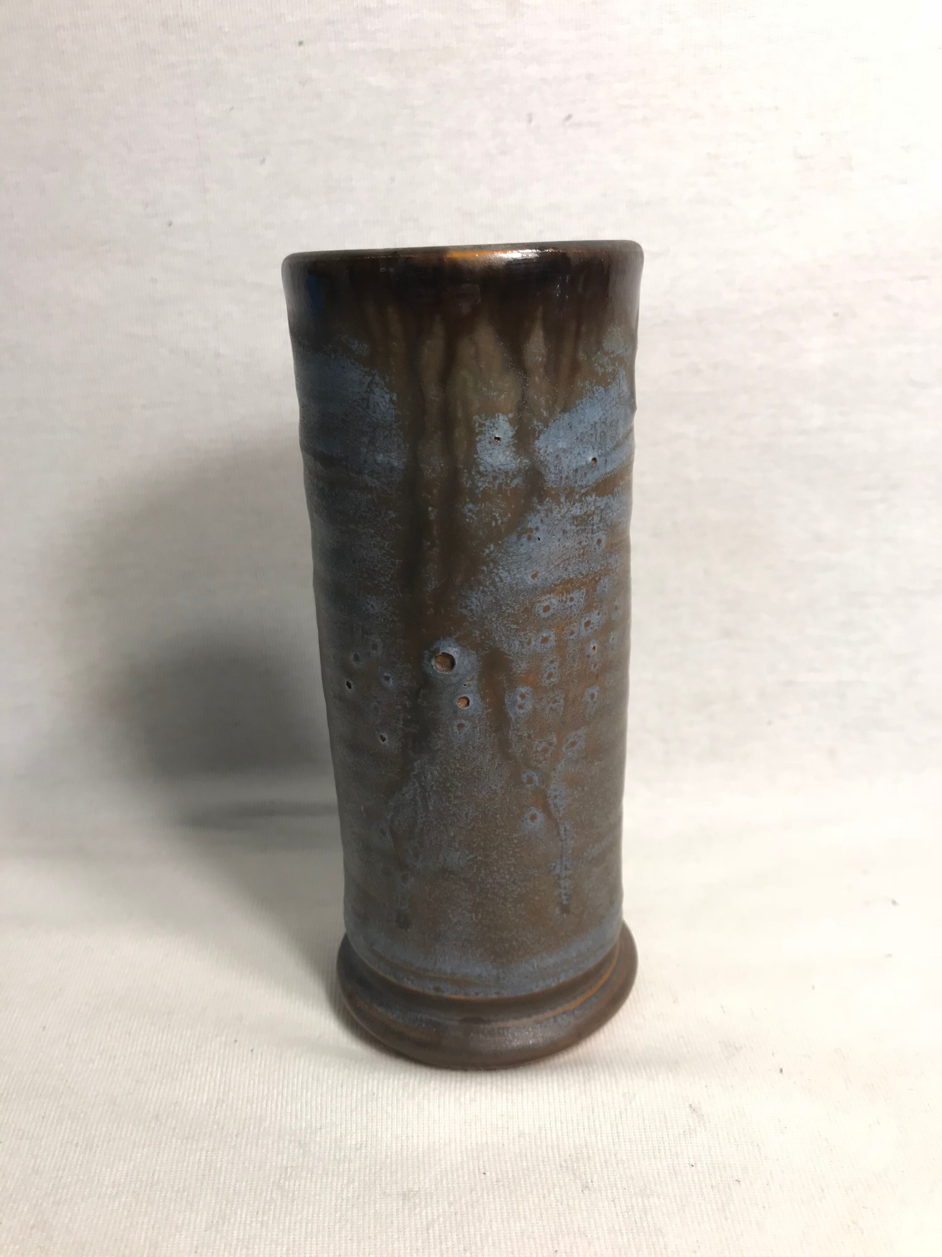 Roll former enamelled terracotta vase signed Ludovic