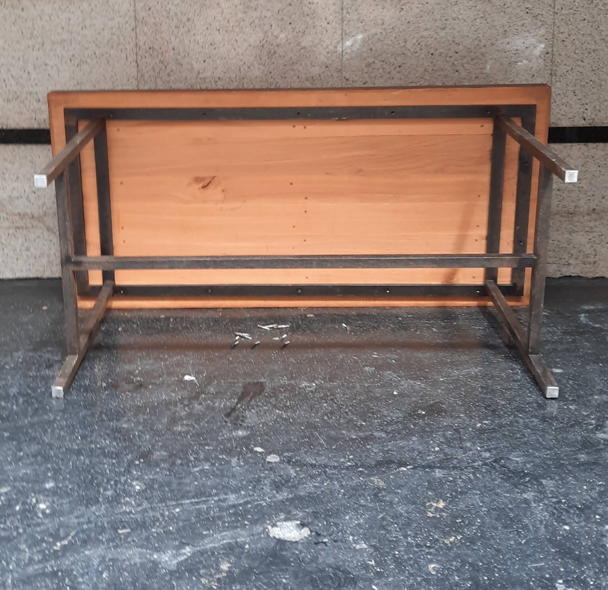 Rectangular steel and wood table