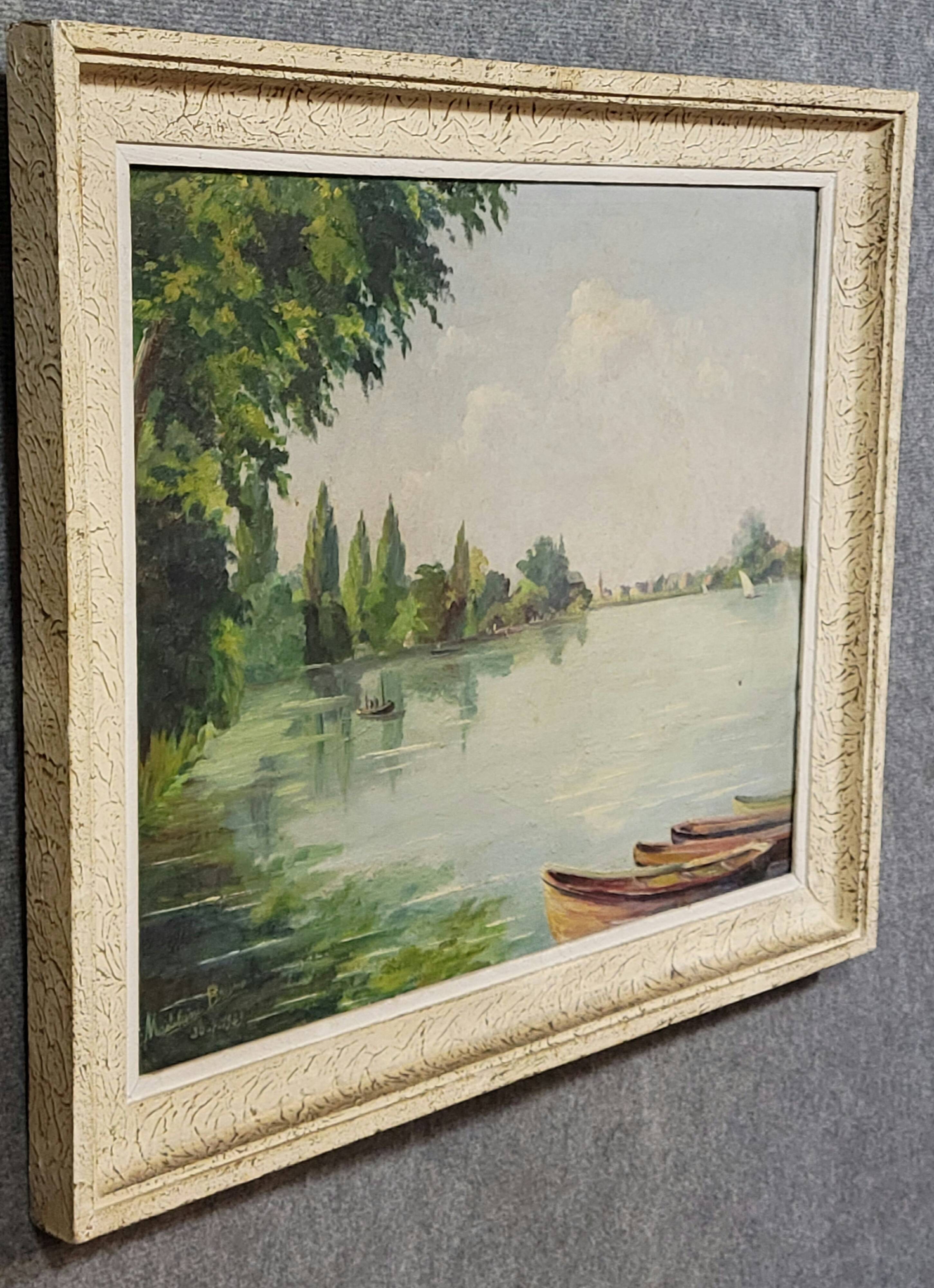 Madeleine Bruno: an old painting depicting a river landscape.