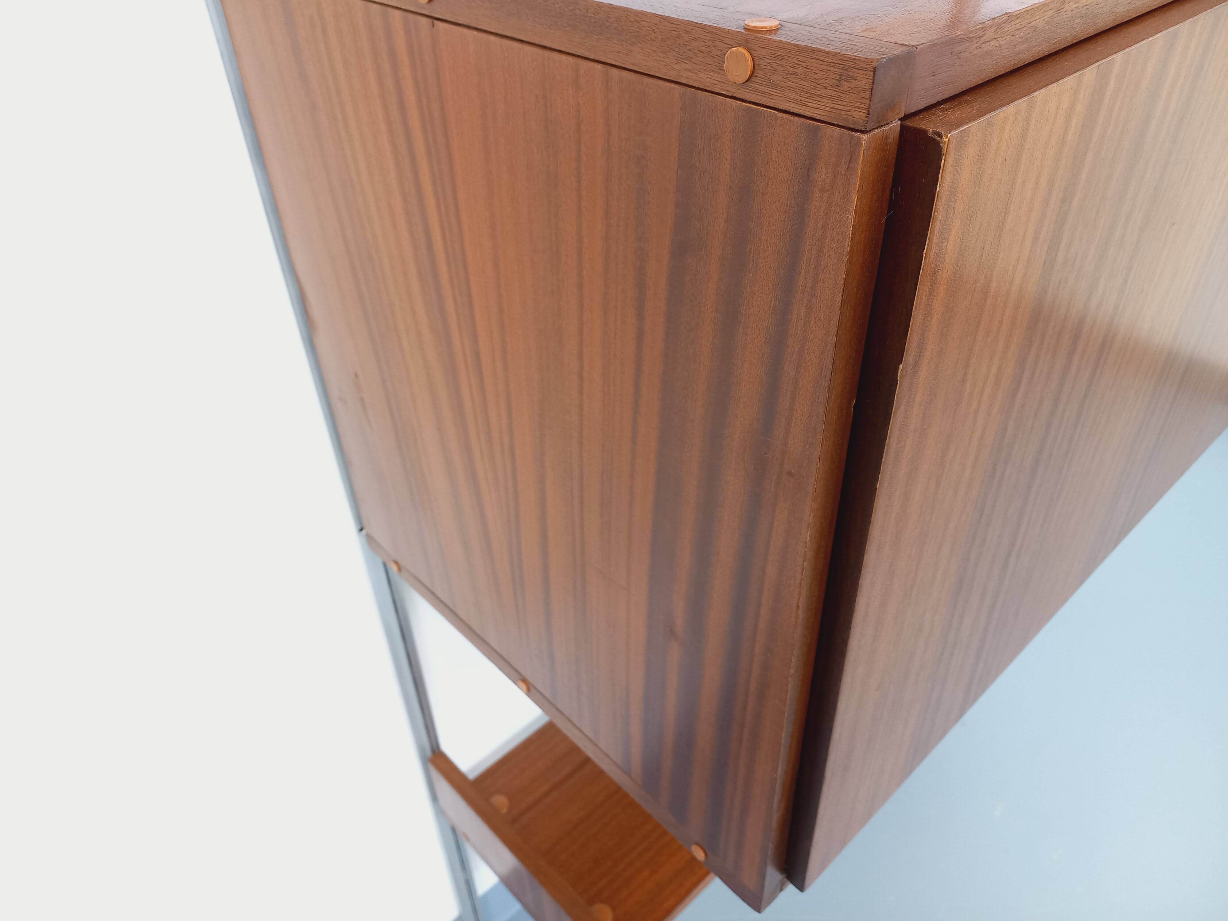 Wall shelf library with vintage ARP Minvielle secretary bar