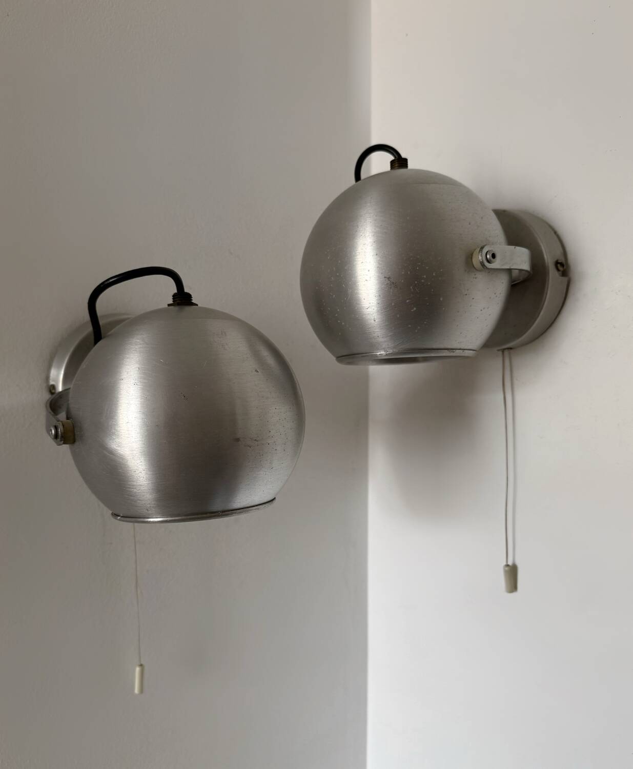 70s Brushed Aluminum Eyeball Wall Lights
