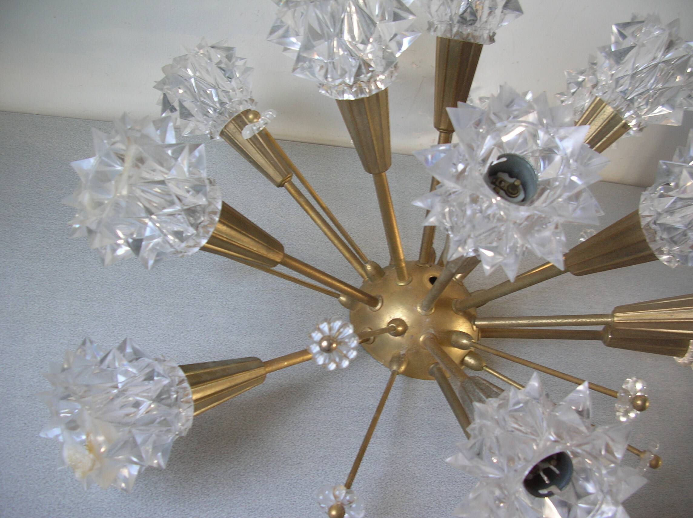 Old "sputnik" chandelier 15 lights plastic/resin diamond tip 60's design lighting