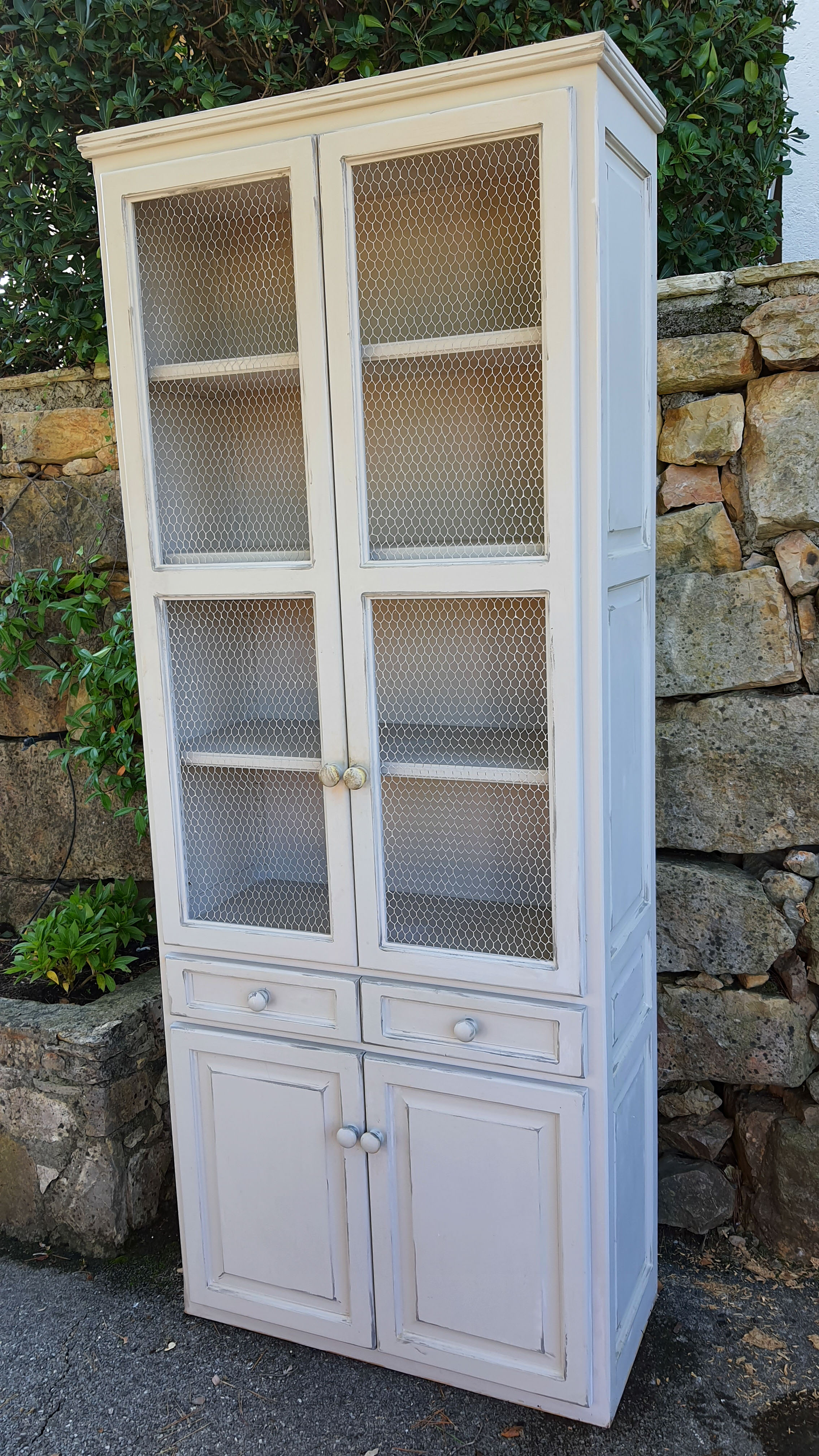 Large taupe gray chicken coop buffet