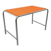 Vintage desk in orange faux leather and chrome from the 1970s.