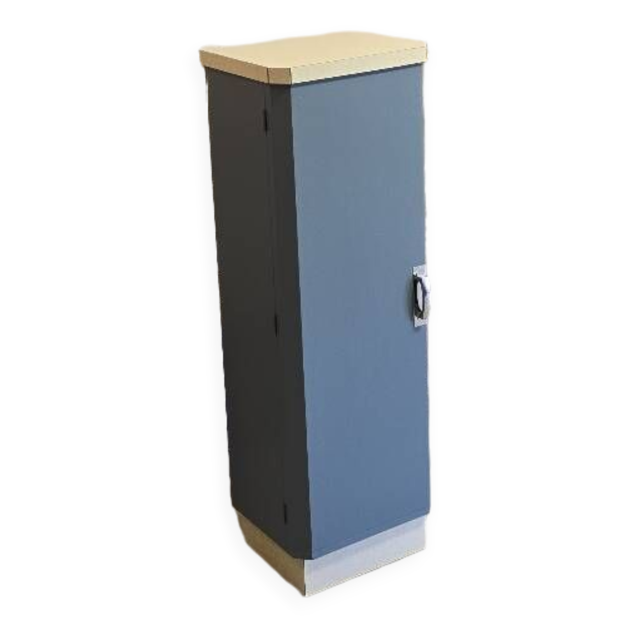 Small Mado 1960 kitchen column unit in yellow formica restyled in blue