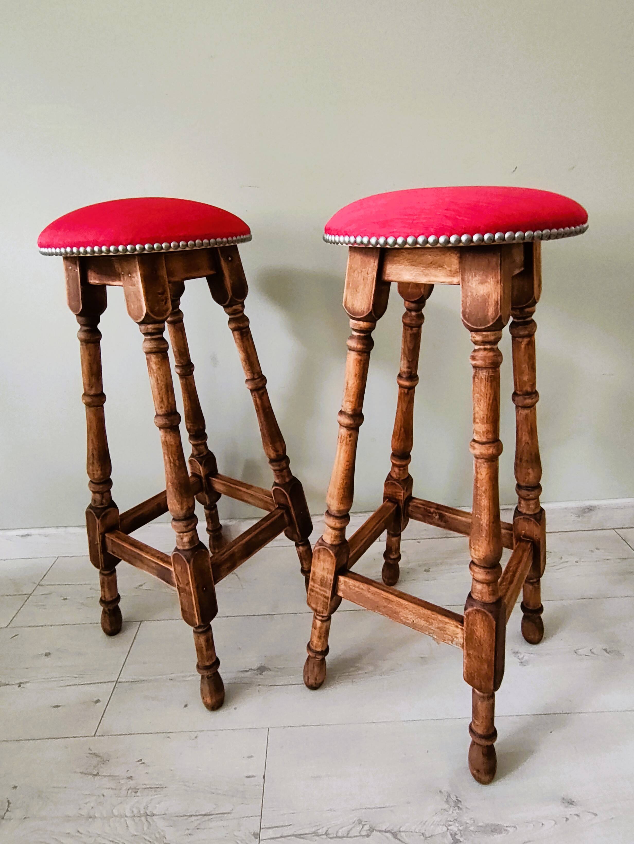Pair of antique high stools in solid wood