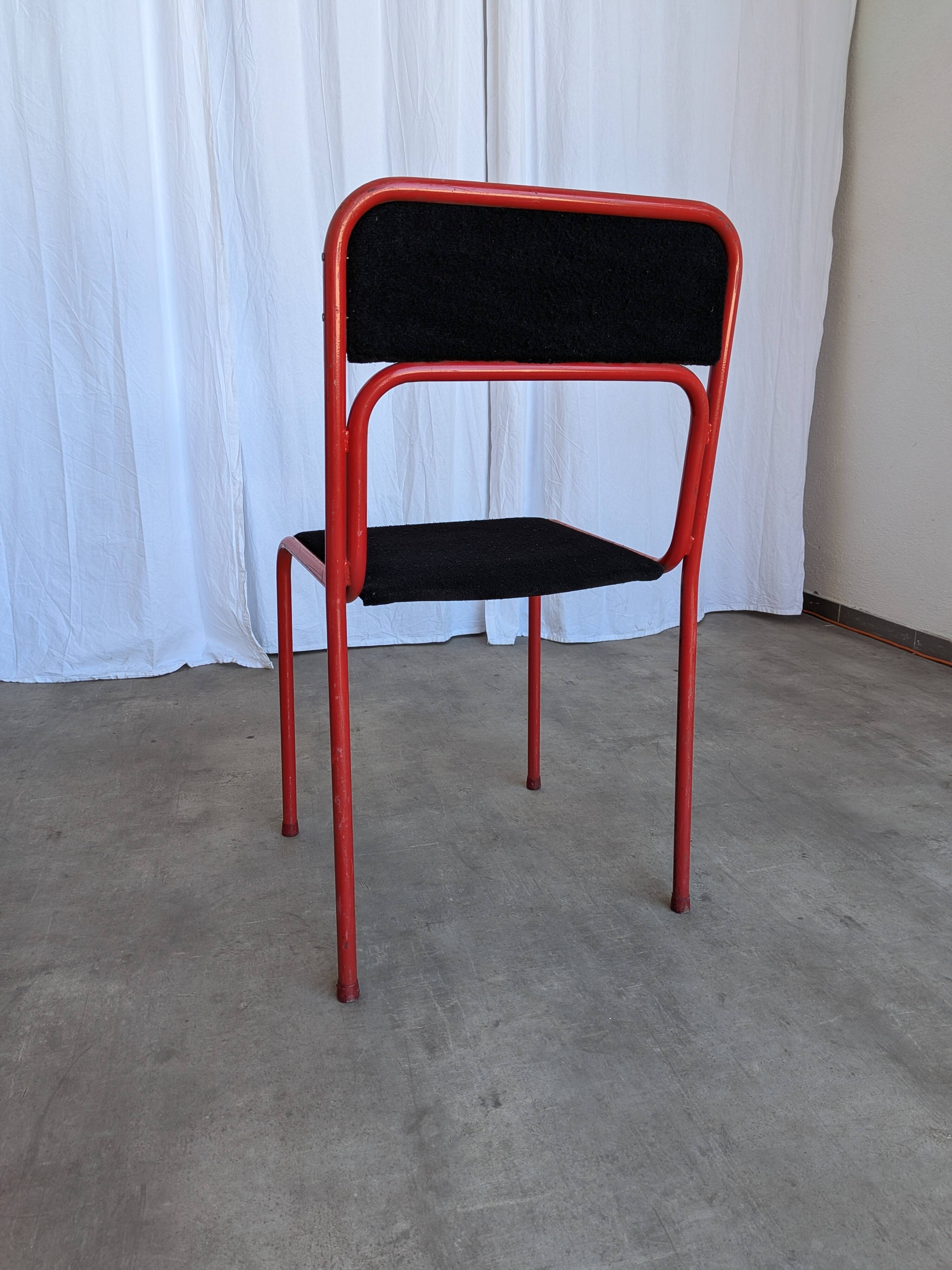 Space Age Stackable Dining Chair / 1970s Red & Black Metal Chair (9 in stoc