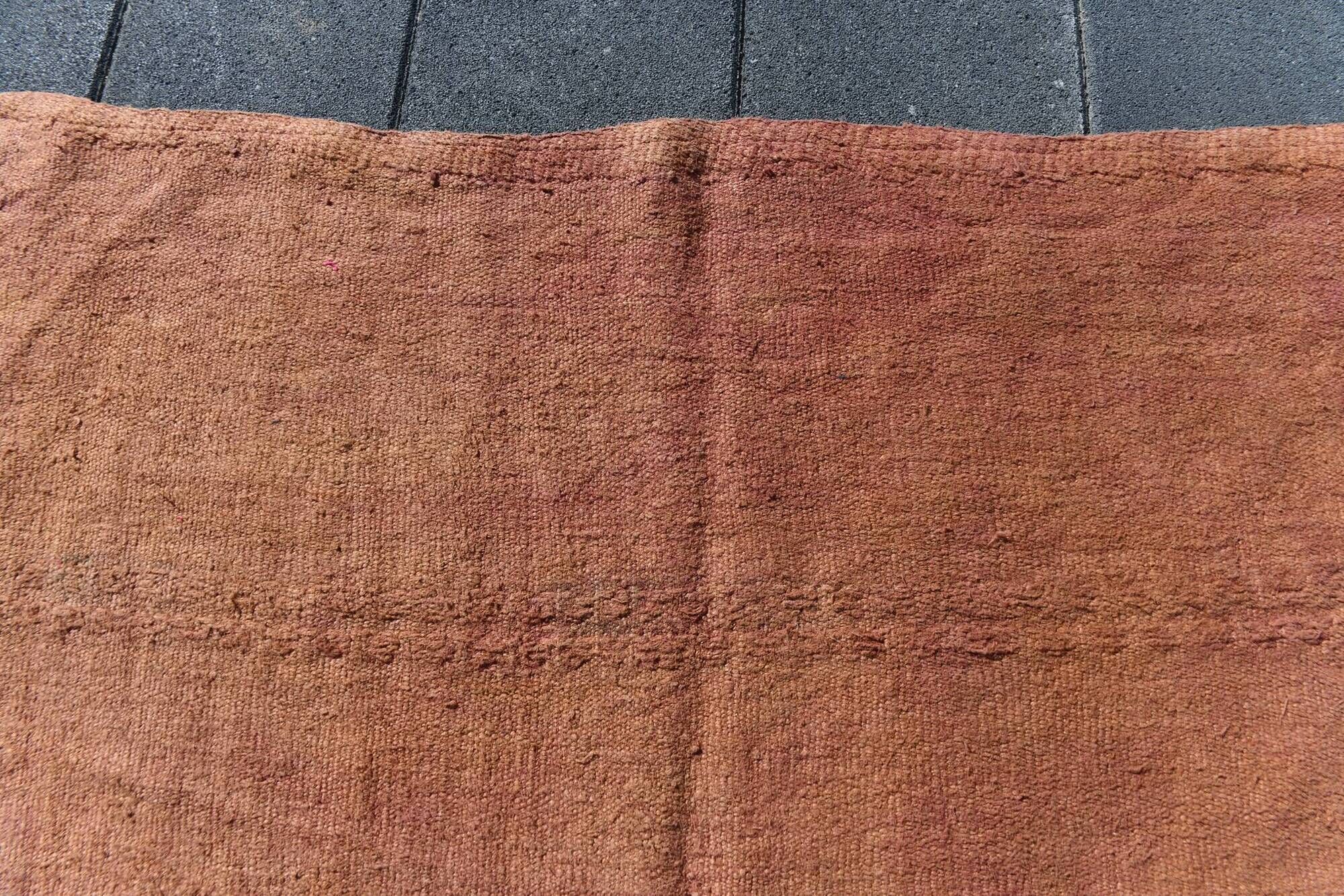 6x9 Turkish Vintage Kilim Rug, Terracotta Hand-Woven Minimalist Carpet