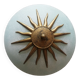 White opaque glass ceiling light and golden metal sun