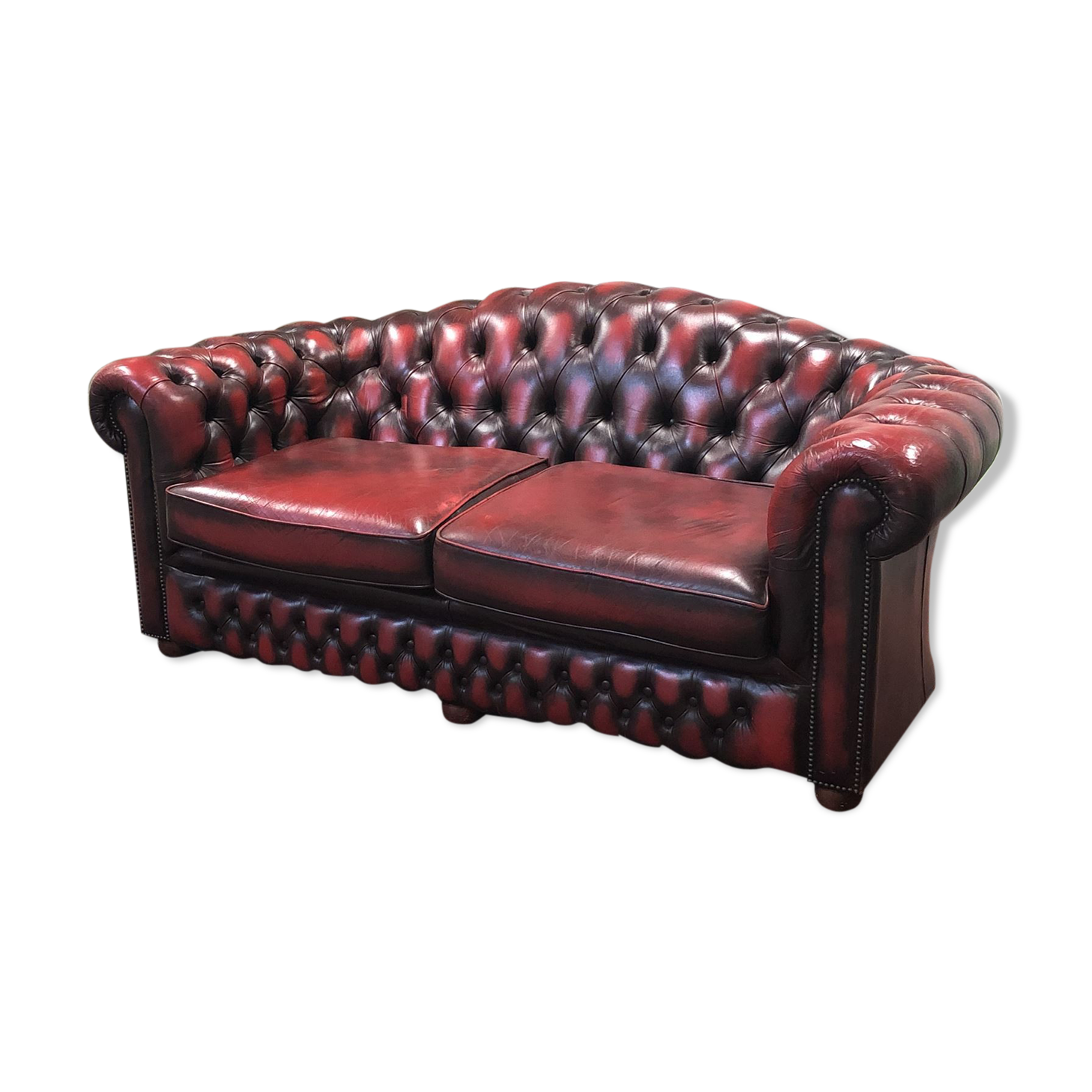 Red leather Chesterfield sofa - 70s