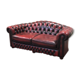 Red leather Chesterfield sofa - 70s