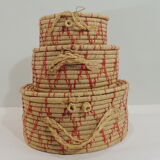 Set of three african raffia basket