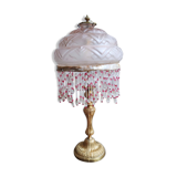 Art Deco globe opalin pink beaded lamp, 1920/30s