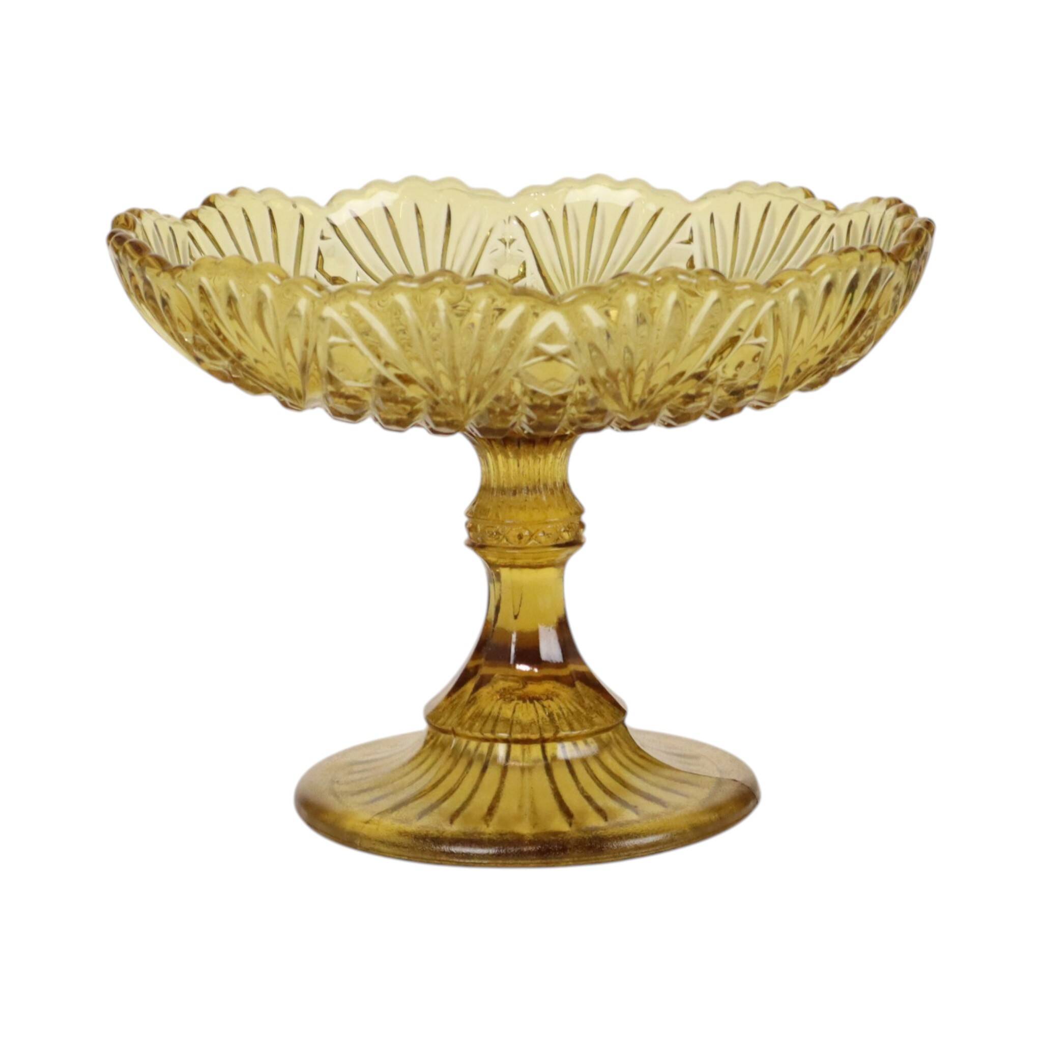 Art Deco Amber Depression Glass Tall Fruit Bowl 17cm