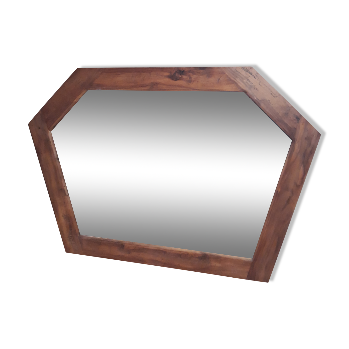 Large asymmetrical mirror fruit wood chevillié 1970 112x83cm