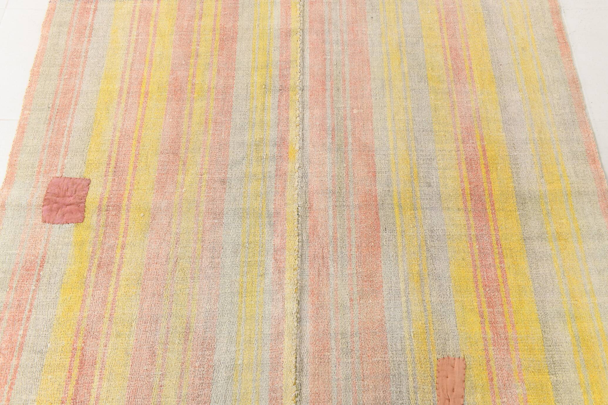 5x7 Pale Red & Yellow Striped Kilim Rug, 147x229Cm