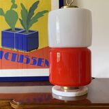 Space Age Red and white glass cylindrical table lamp, Italy 1970s