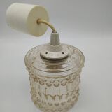 Vintage seventies pendant lamp in pressed molded glass