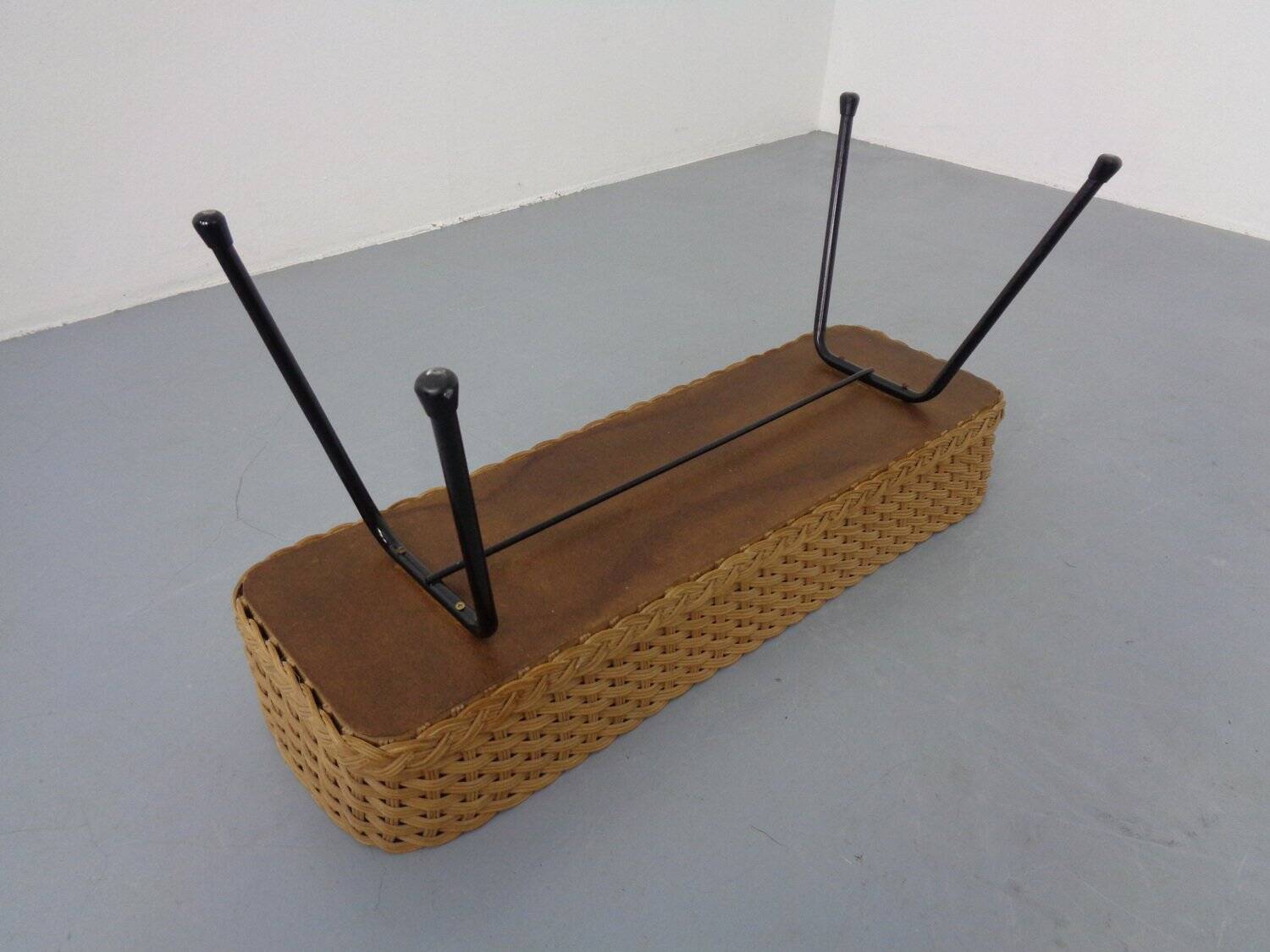 Large German flower planter in rattan and steel, 1950s