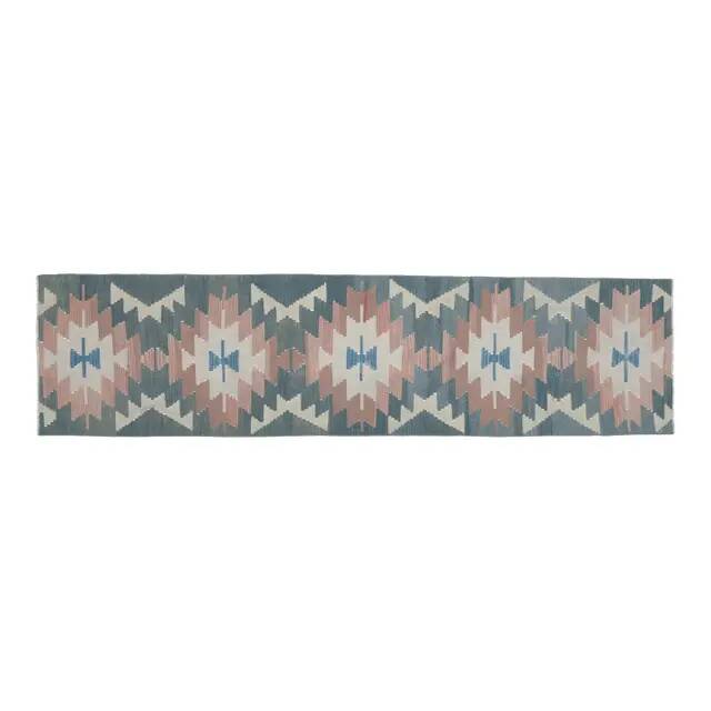 1970s Vintage Turkish Handmade Wool & Cotton Green Runner Rug  73x291