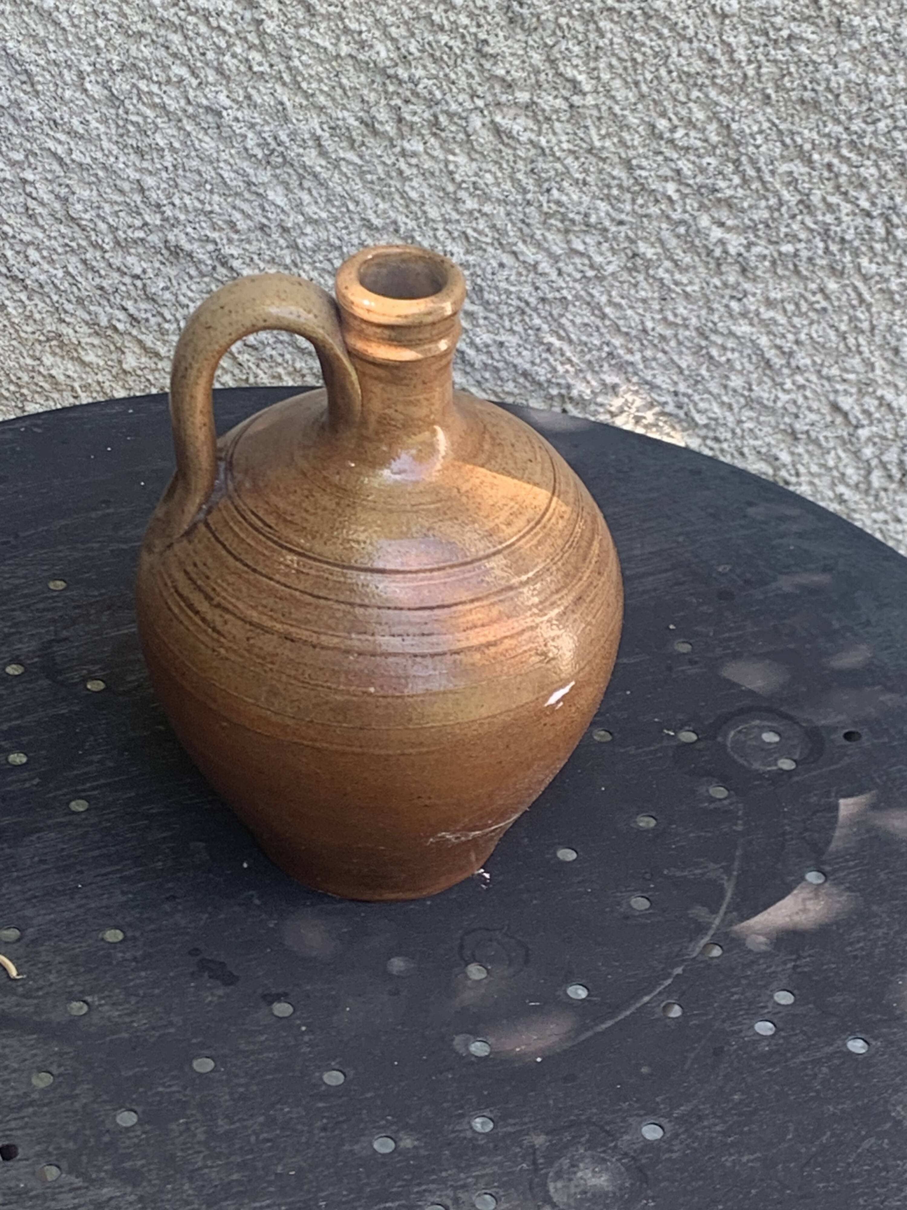 Carafe, jug, gargoulette in glazed stoneware, made in France, vintage