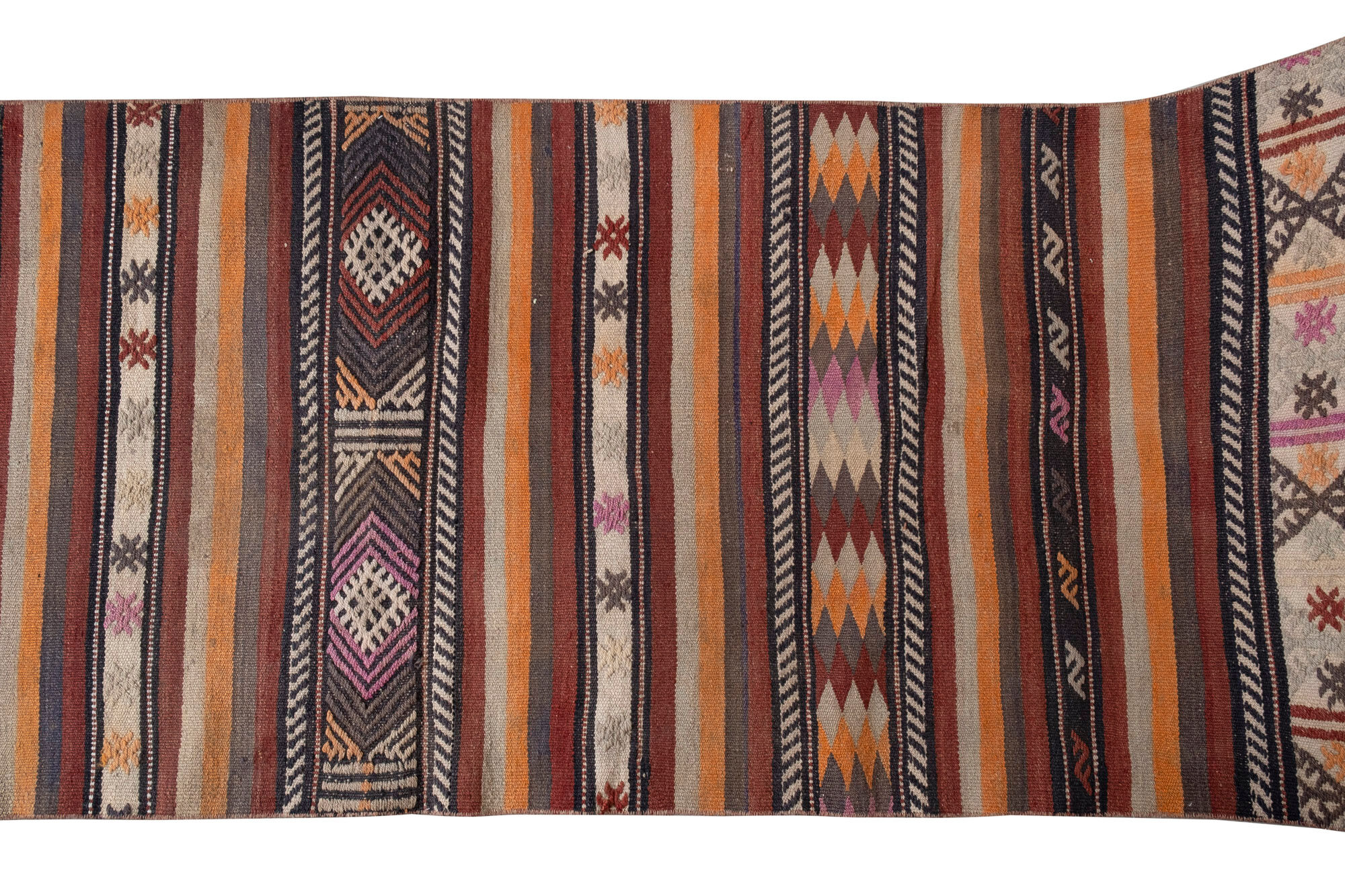 Turkish kilim runner with modern design, boho nomadic stair runner 80 x 512 cm