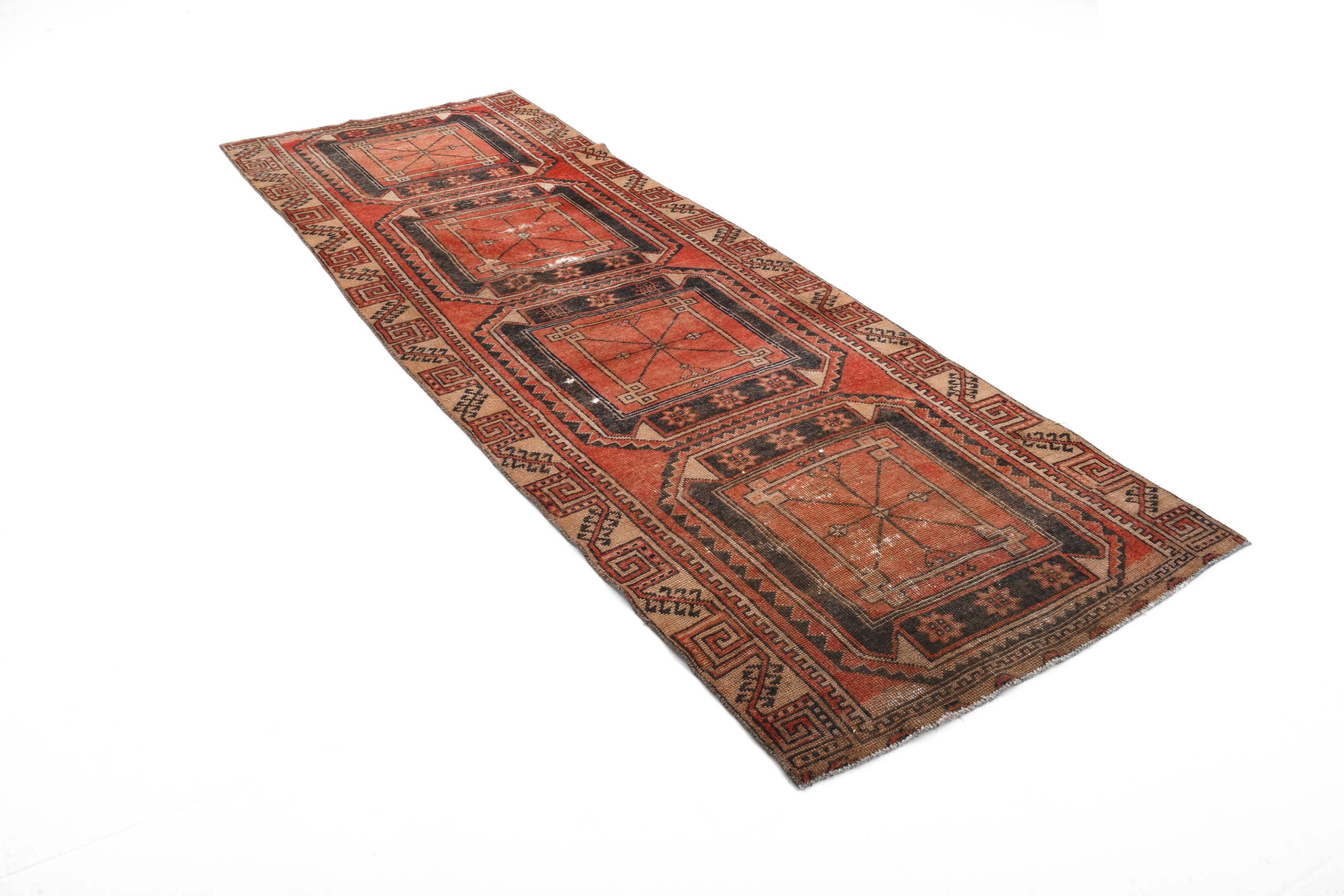 Antique Classic Red Black Persian Runner Rug, 103x287Cm