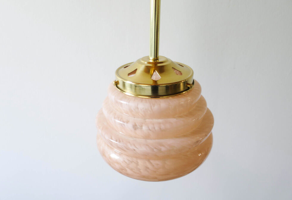 Brass opaline hanging lamp