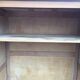 Vintage oak compass foot cabinet with 2 sliding doors painted red and blue