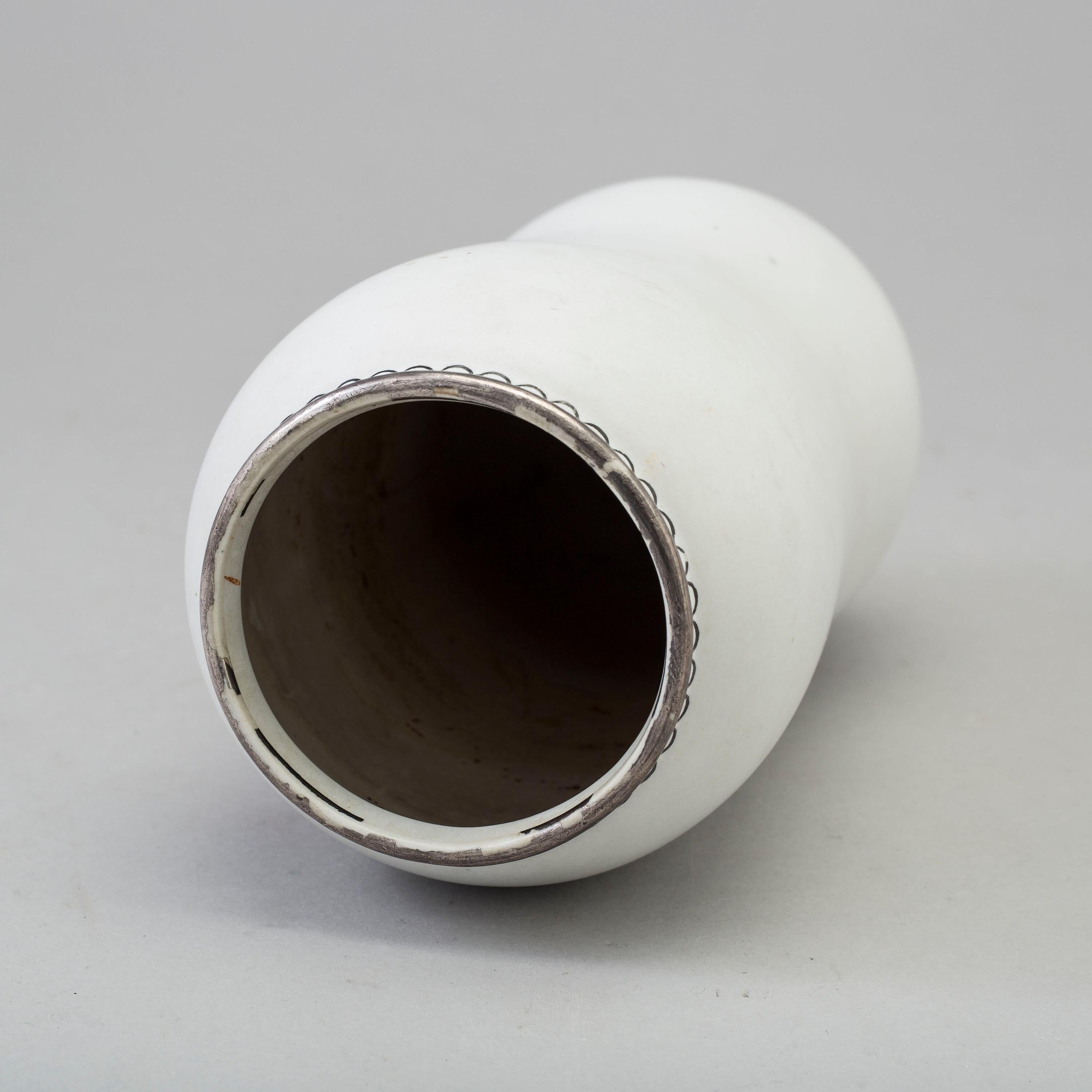 "Vase 'Grazia' by Stig Lindberg Ceramic and silver Gustavsberg Sweden 1960"