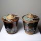 Pair of vintage 80s-90s Japanese-style stoneware pots, studio pottery, handcrafted and signed