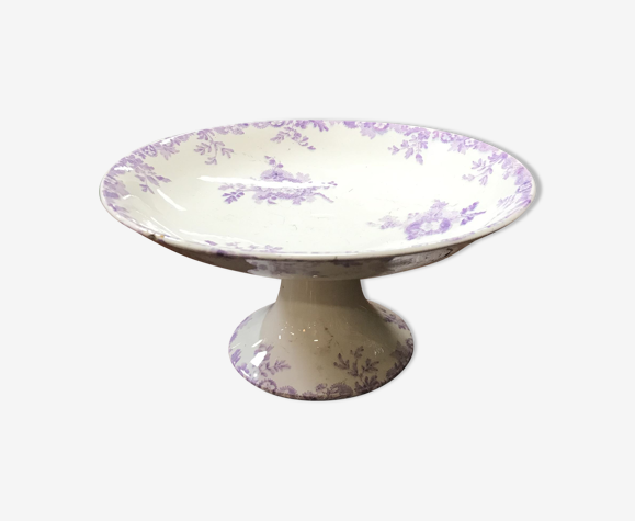 Ancien compotier en faïence blanc et violet