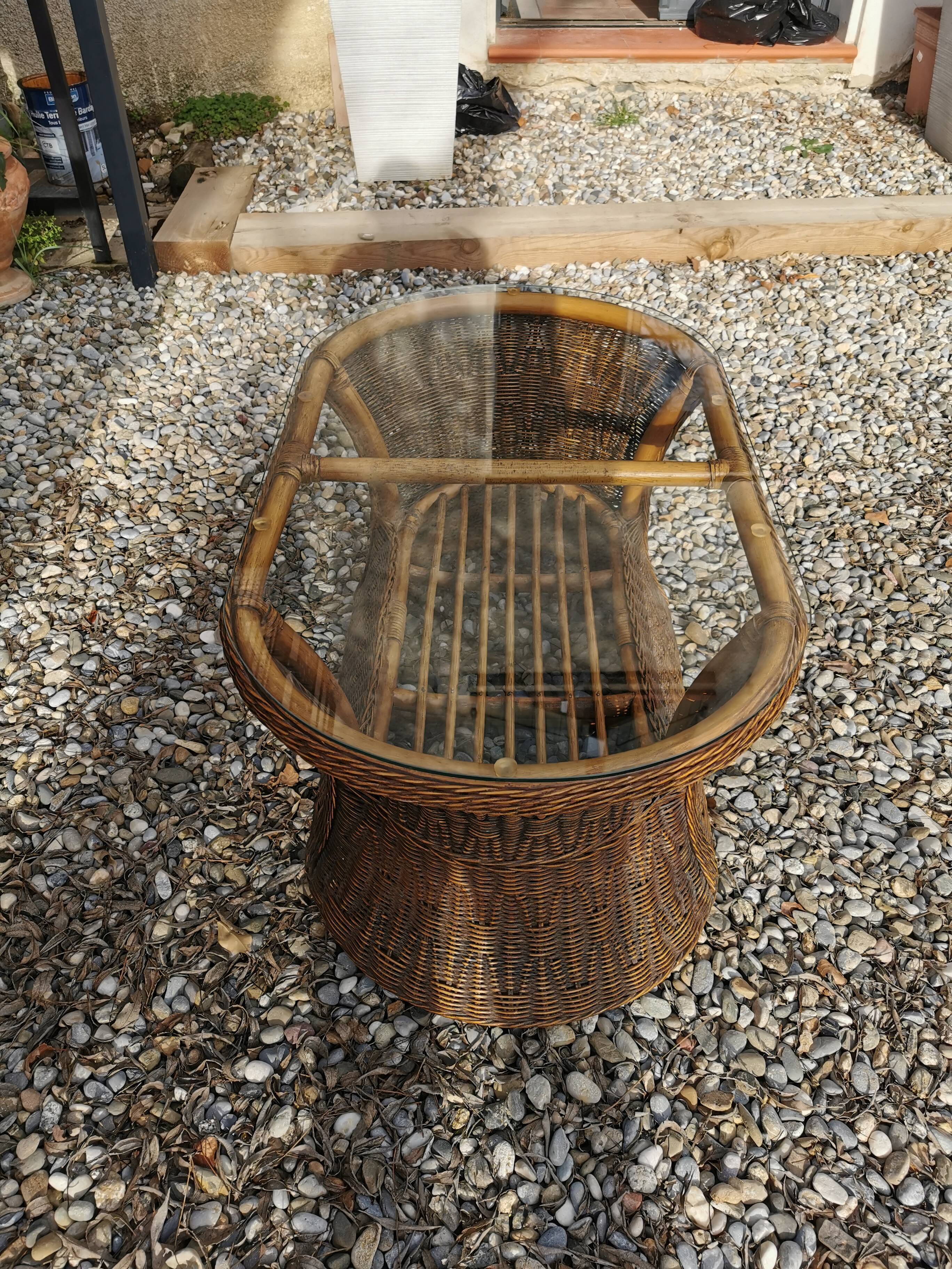 Oval vintage rattan coffee table