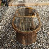 Oval vintage rattan coffee table
