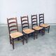 Rustic Ladder Back Oak and Rush Dining Chairs, 1960s, Set of 4