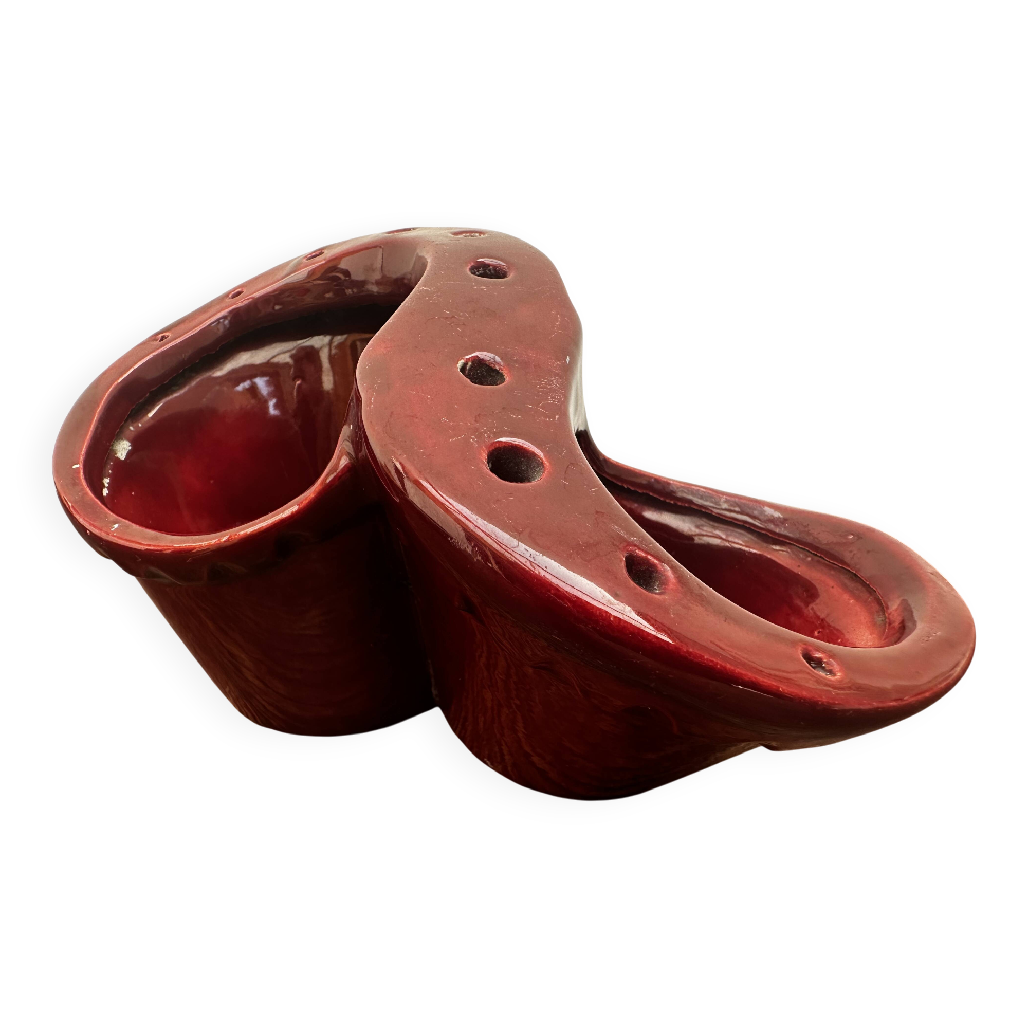 Burgundy ceramic flowerpot, 1950s