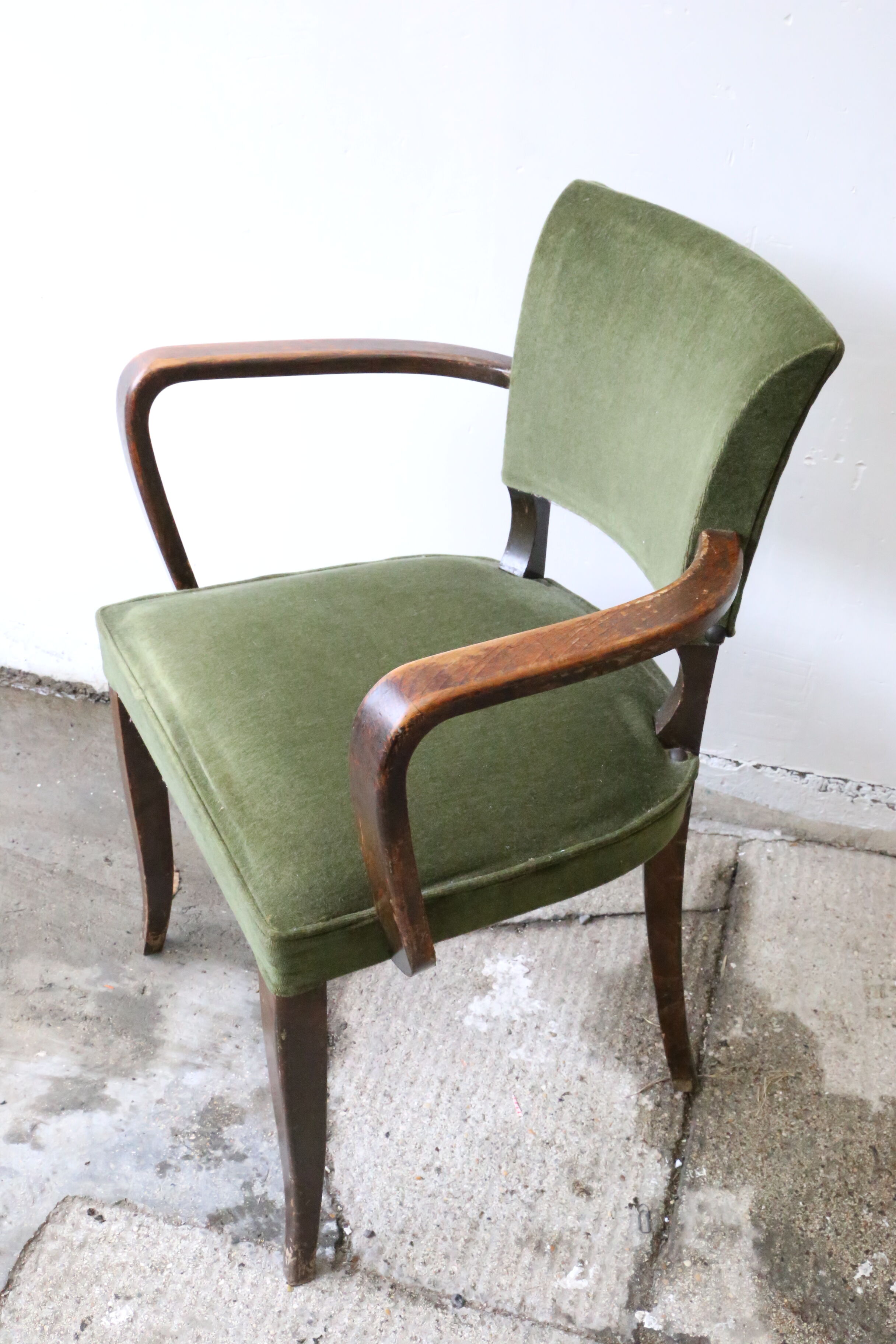 Dark wood and green velvet bridge chair