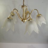 Five-branched luster /brass/tulips/vintage