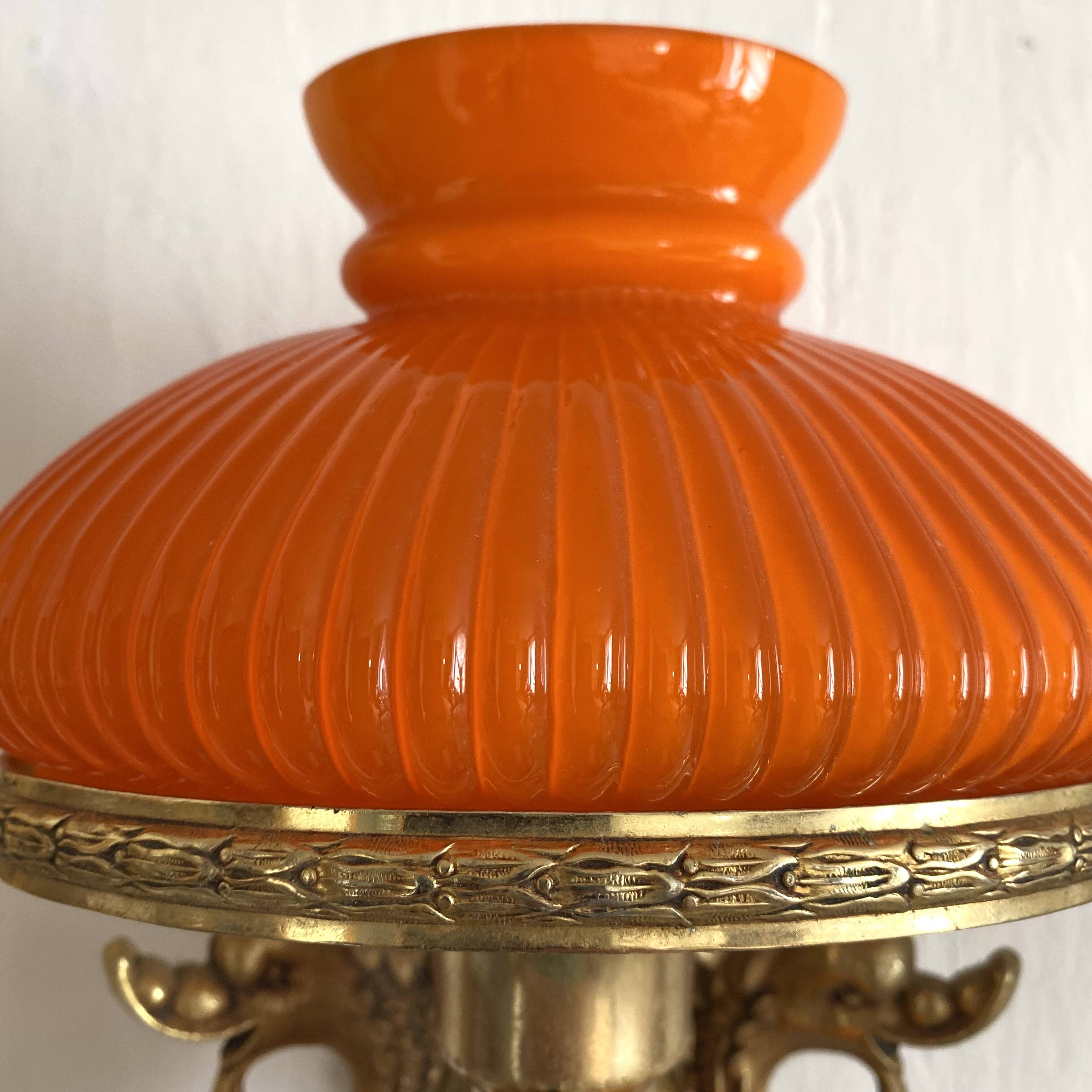 Double wall light in brass and orange opaline, 1960s.