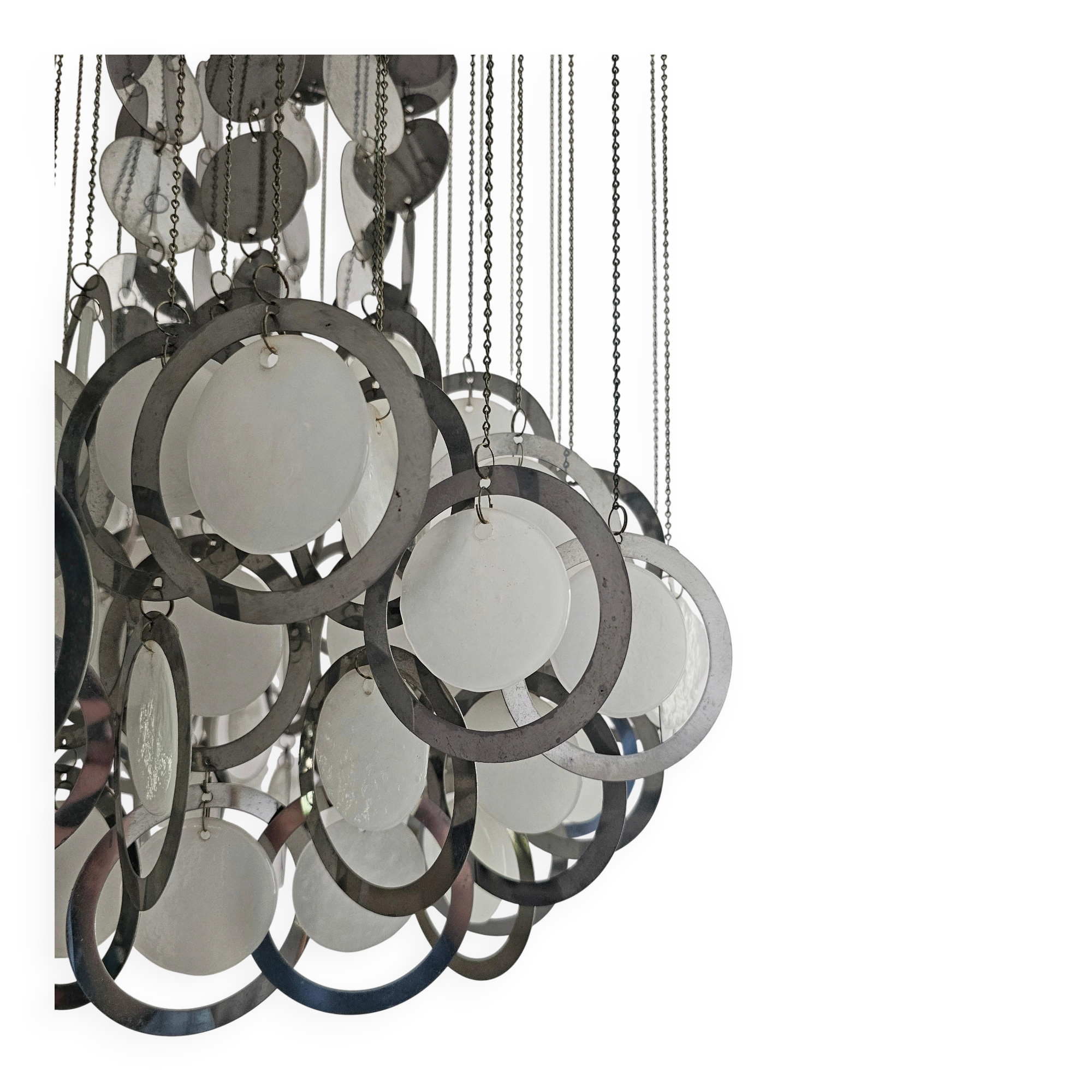 Lustre Disco Mid-Century by Gino Vistosi in chrome and Murano glass